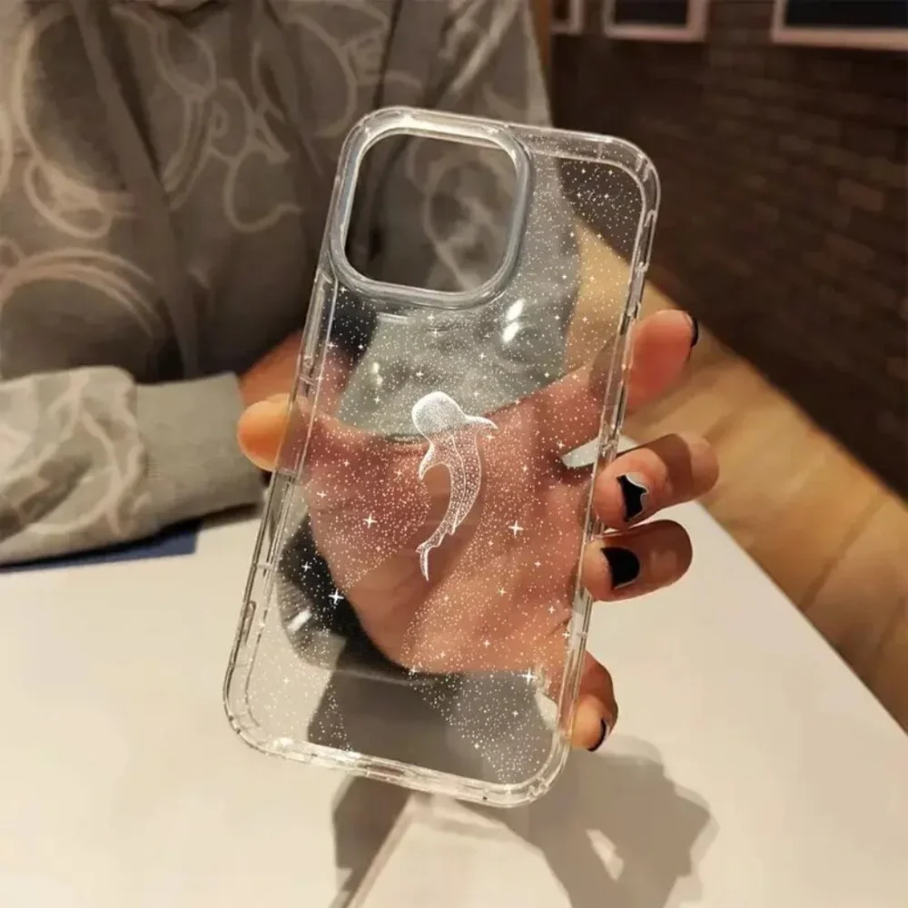 Apple iPhone 16 Pro/Max Clear Glitter Dolphi phone case